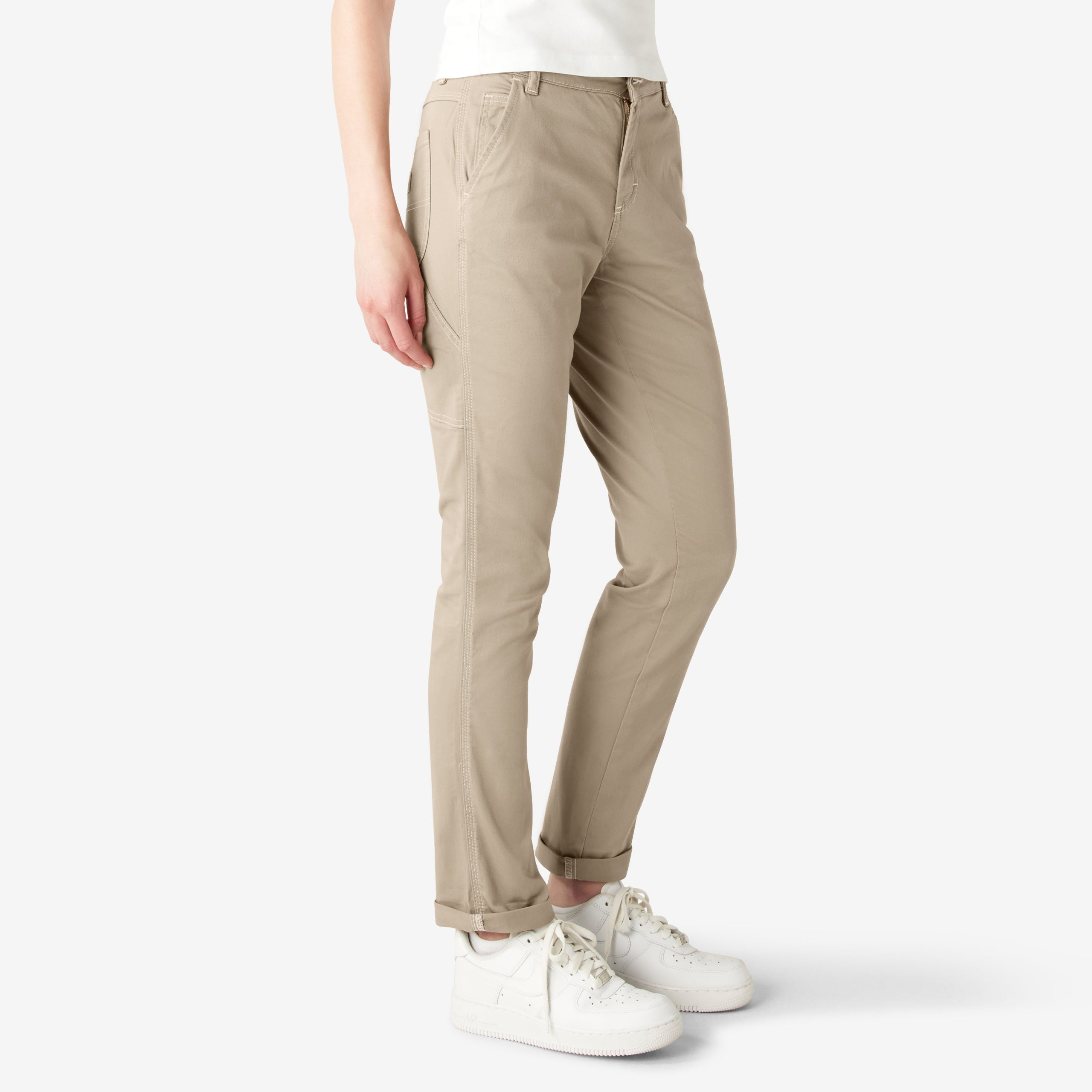 Women's Slim Straight Fit Roll Hem Carpenter Pants - Image 4